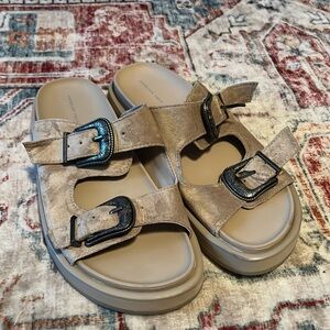 AE large buckle western inspired slides